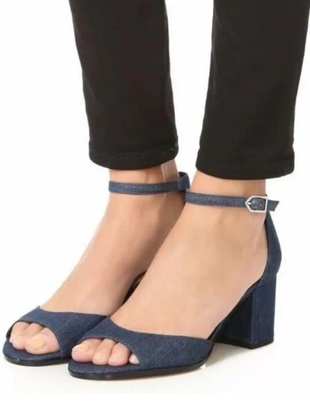 Sam Edelman Denim Blue Ankle-Strap Block Heels